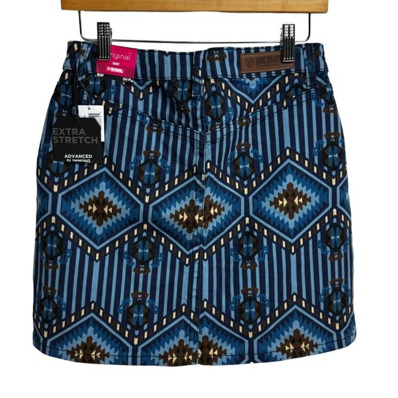 Rock & Roll Denim High Rise Skirt W 26 Blue Tribal Print Extra Stretch Advanced - Picture 2 of 7